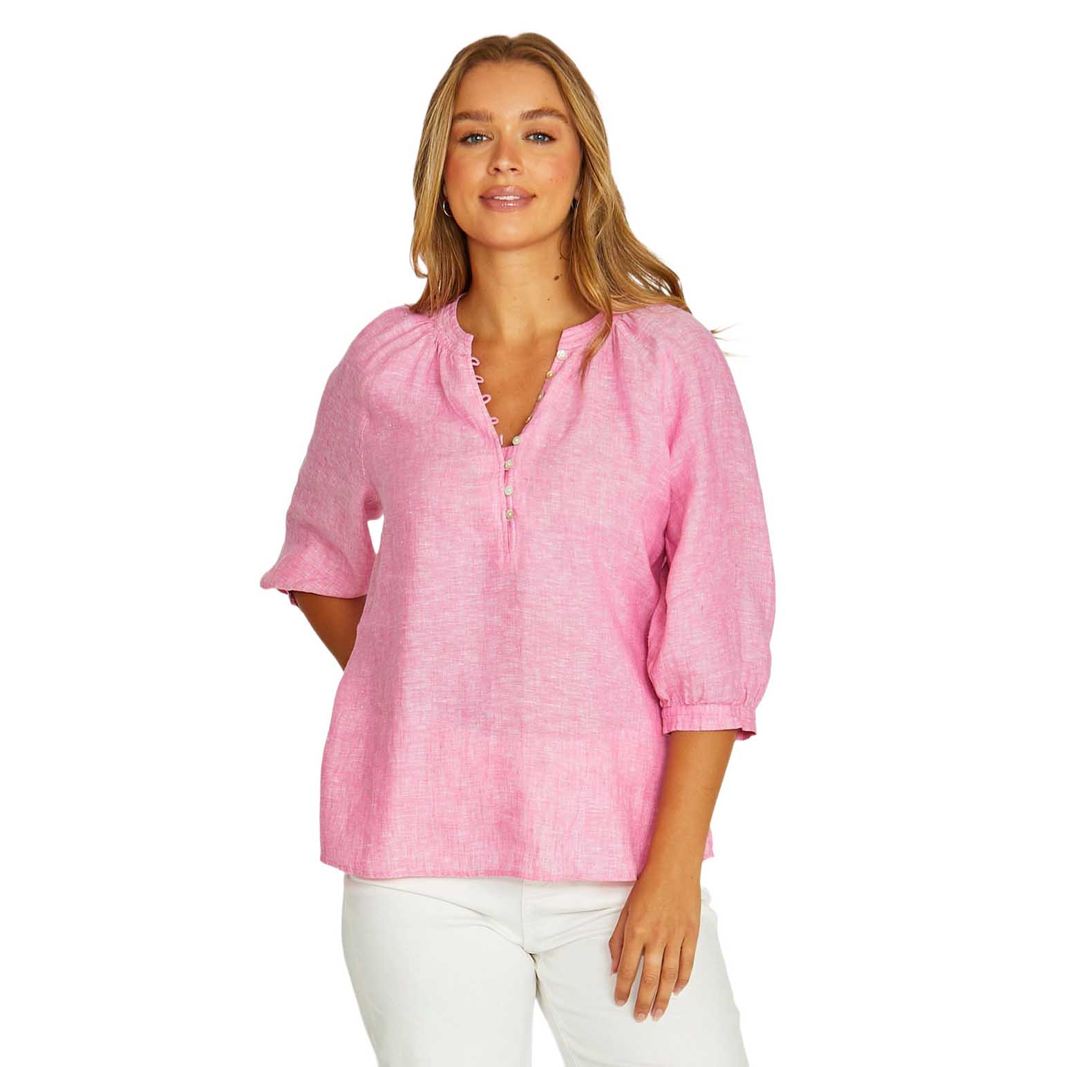 Jump Raglan Button Neck Top